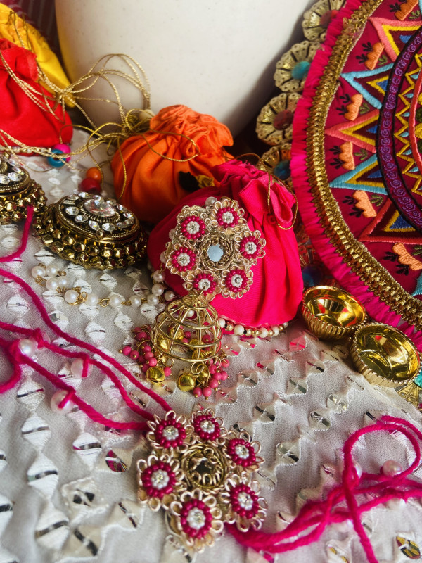 Pink embroidered Rakhi Set